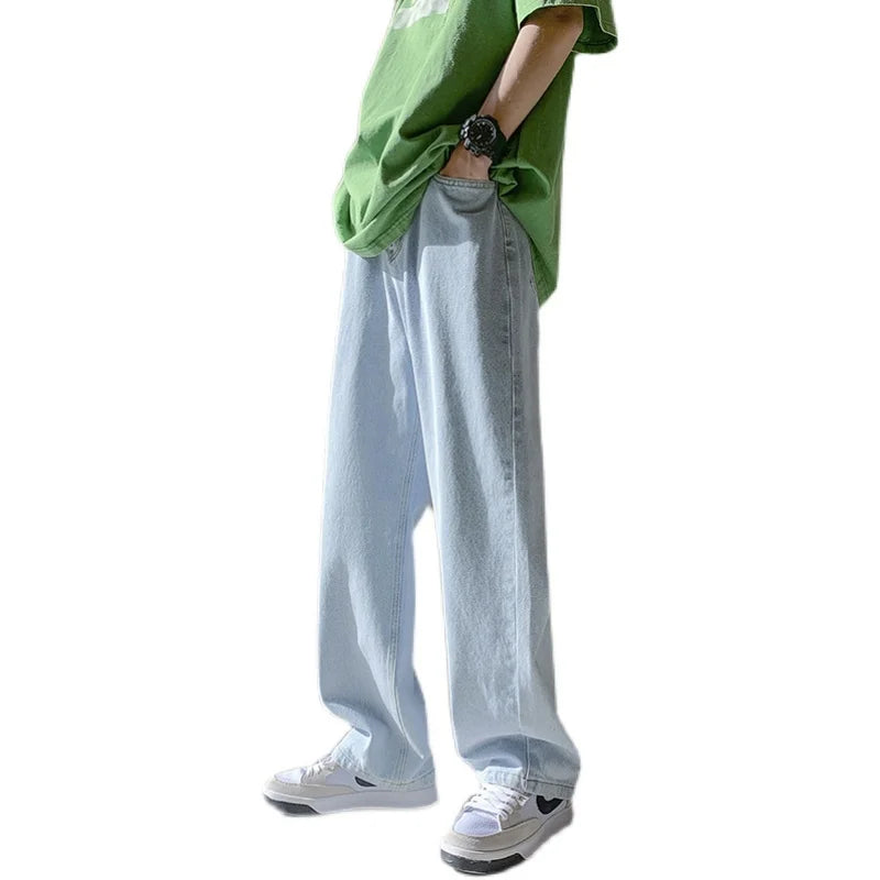 4 colors baggy jeans men fashion casual wide leg jeans men streetwear loose hip hop straight denim pants mens trousers m 2xl unique jeans style 4023