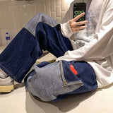 men jeans patchwork multi pocket couple denim pants beggar style cargo pants high street casual male streetwear unique cargo style 2405