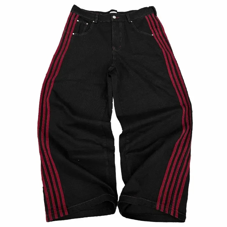 harajuku y2k baggy jeans high quality embroidered striped sweatpants men women hip hop streetwear casual wide leg denim pants unique joggers style 278