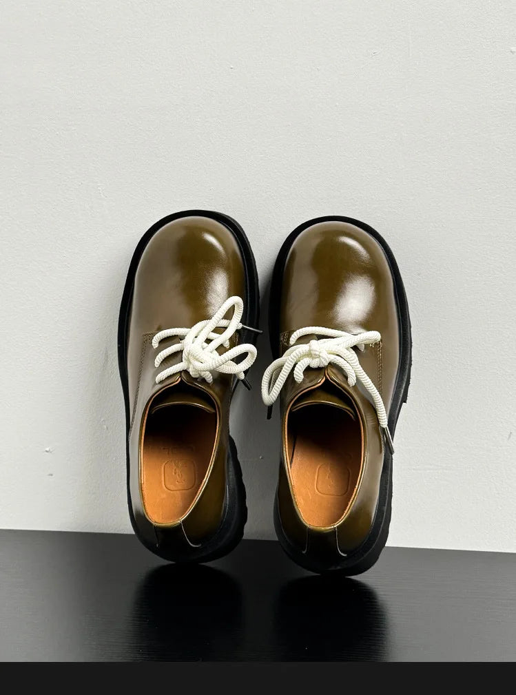 Men Genuine Leather Streetwear Fashion Casual Real Derby Shoes Male Vintage Japan Korean Cityboy Cow Leather High Heels Shoes
