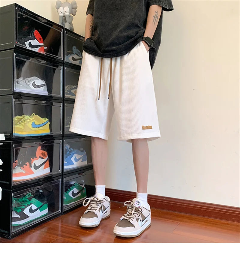summer running baggy y2k shorts for men casual gym sport short pants threaded solid drawstring basketball bermuda masculina unique shorts style 3548