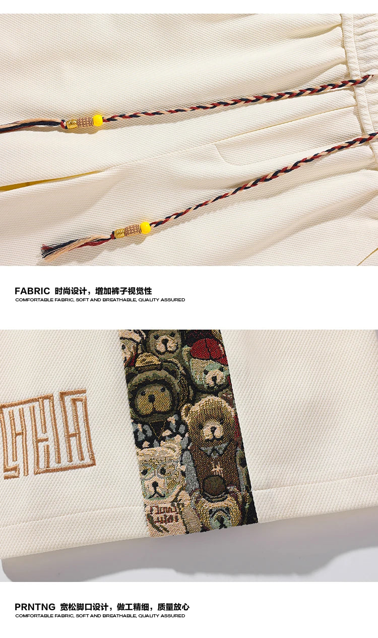 Men Sets Casual Short-sleeved Side Embroidery Trousers Fashion Street Men Suits