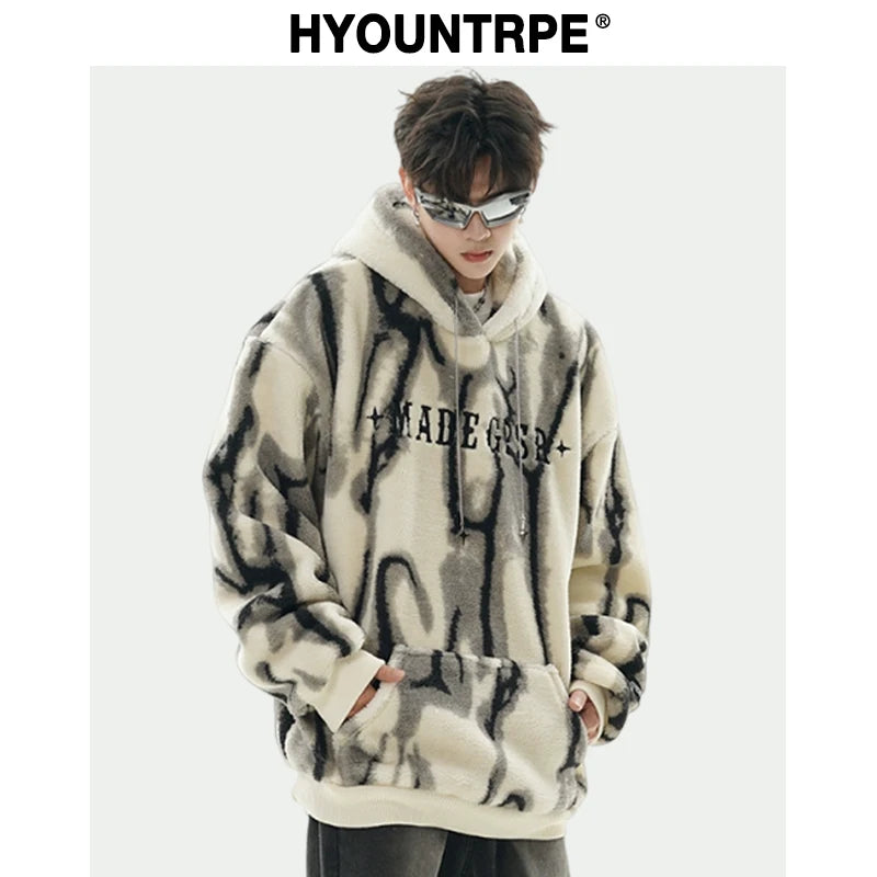Sadcore Shirt – Men Fleece Hoodies New Casual Irregular Pattern Hairy – Streetwear Fashion for Men & Women