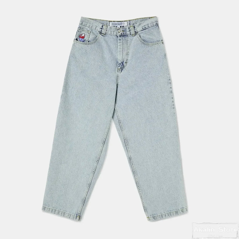 hip hop polar big boy jeans streetwear cartoon embroidery y2k pants vintage blue baggy jeans mens womens high waist wide trouser unique jeans style 5248