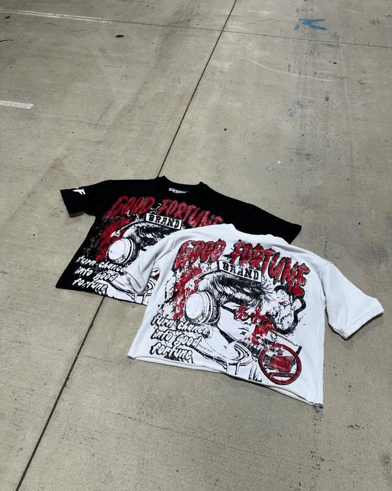 Trapwear Vintage t-shirt – Men Round Neck Short Sleeve Anime Print T Shirt Harajuku Roc