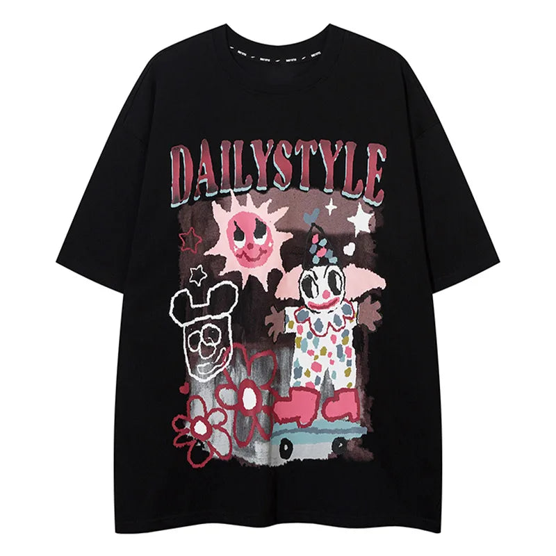 Sadcore Oversized shirt – Men Short Sleeve T Shirts Fun Comic Cartoon Print Tshirt Jap