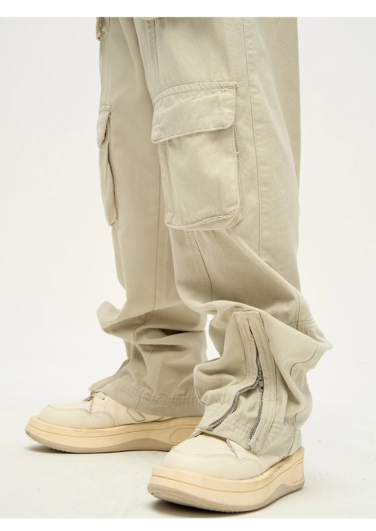 mens loose streetwear cargo straight pants high street casual bottom zipper multi pocket trousers hip hop safari style joggers unique joggers style 3313