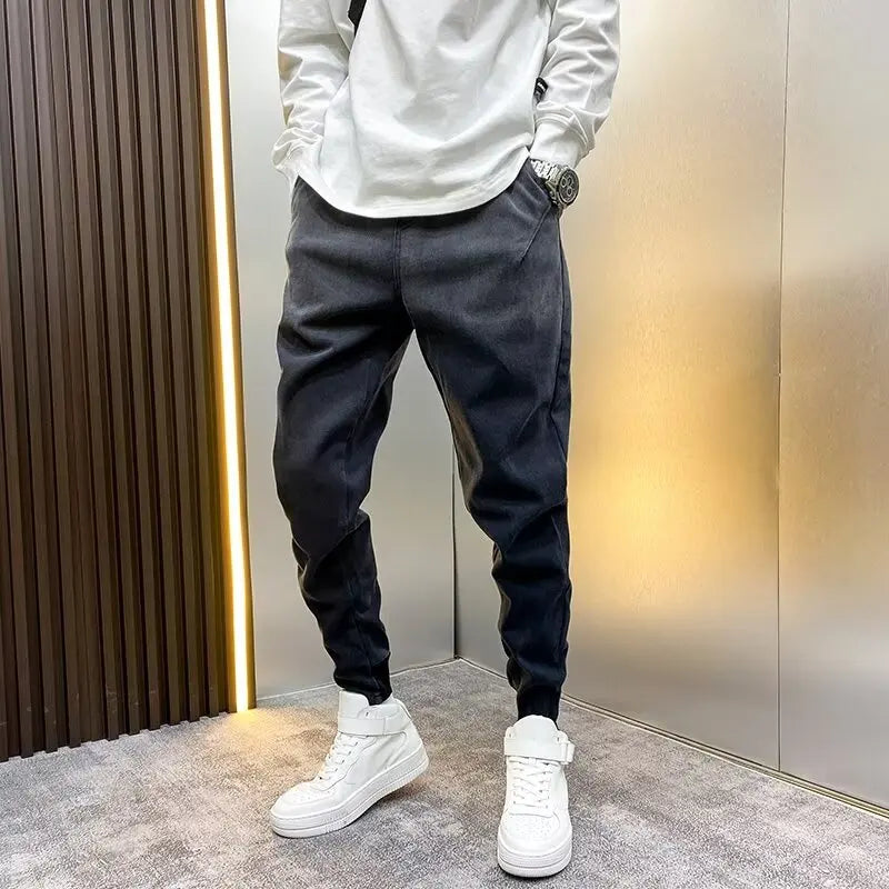 gradient hip hop baggy pants mens elastic waist jeans casual denim pants tapered legs new luxury designer korean pants unique jeans style 1804