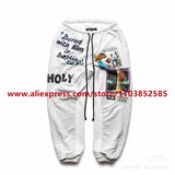 2024 autumn winter vintage casual sports pants mens letter illustration printed loose drawstring leg strap high street hip hop menswear bottoms