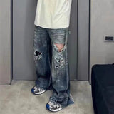 mens fashion ripped jeans blue straight baggy jeans trousers luxury designer loose casual distressed denim pants male unique jeans style 1145