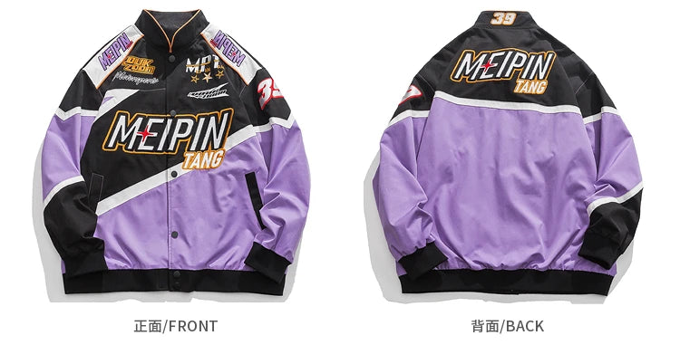 fashion racing style jacket coat mens letter embroidery loose coats unisex streetwear new casual motorcycle jackets outerwear - variant style ed9527 for streetwear fashion