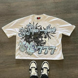Cyberpunk Chrome logo – Hip Hop Round Neck Short Sleeve American Retro Letter Graphi