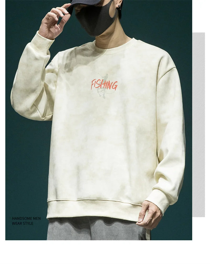 Autumn Funny Fishing Graphic Print Sweatshirts For Men High Street Let