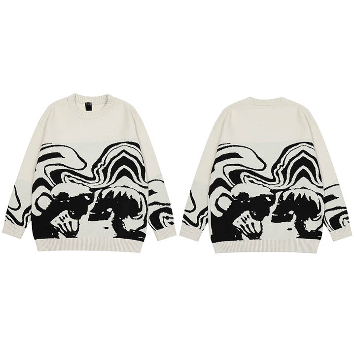 grunge oversized flame jumper built for warmth and edge, essential for winter street style, men’s streetwear clothing piece f