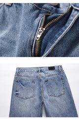 letters patckwork bottom ripped denim jeans men casual straight biker trousers fashion streetwear hip hop jean pants joggers unique joggers style 3743