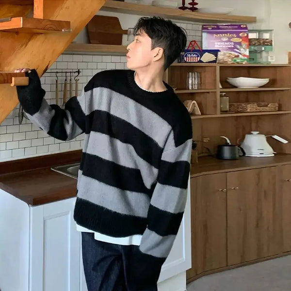 varsity knit sweater with retro streetwear styling for fall and winter outfits, ideal for men’s fashion and seasonal streetwe