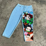 y2k baggy jeans harajuku print pattern streetwear fashion hip hop men women high waisted casual wide leg jeans anime clothes unique jeans style 4341