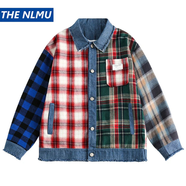 urban quality design style everyday material men-hip-hop-denim-jacket-plaid-patchwork-oversized-harajuku-y2k-unisex-jeans-jackets-2023-man-fashion-causal-jacket-outwear hop high wear graphic essential casual oversized - style fashion hip print premium image 619842 streetwear unisex fit streetwear design ID 0869c