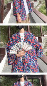 Japanese Style Men's Lightweight Kimono Jacket Dragon Print Kimono Cardigan New Arrival Street Shirt Harajuku Kimono Couple Tops