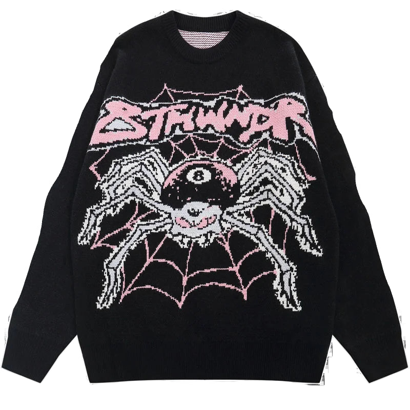 mens hip hop sweater spider knitted pullover o neck jumper fashion punk streetwear harajuku y2k jumpers casual loose sweaters unique limited edition hoodie, oversized graphic print design, Y2K vintage urban hoodie