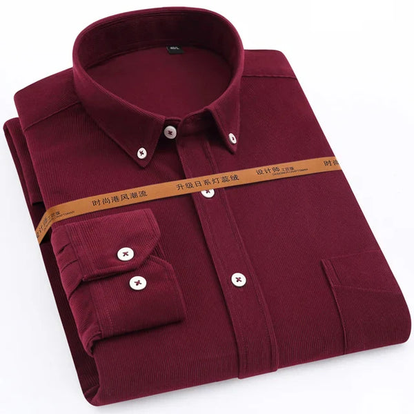 Japan Style Mens Fashion Long Sleeve Corduroy Shirt Single Patch Pocke