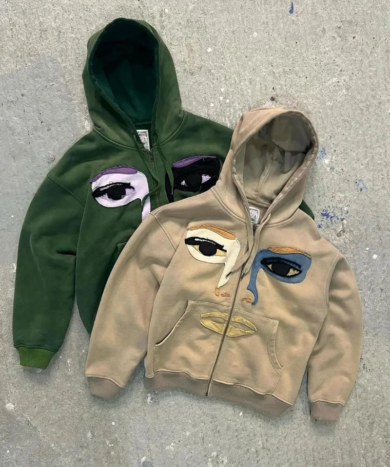 American High Street Fashion Brand Y2K Cartoon Embroidery Oversized Ho