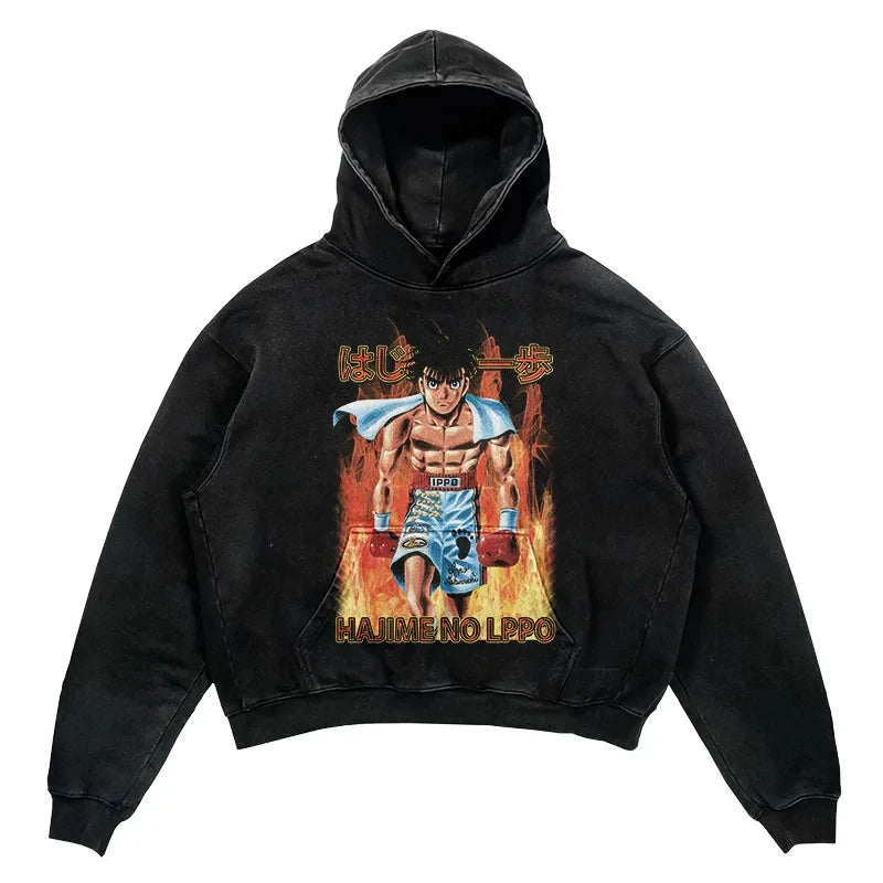 Tideshec 2024 Men Hoodie Retro Japanese Anime Graphic Hoodies Hip Hop
