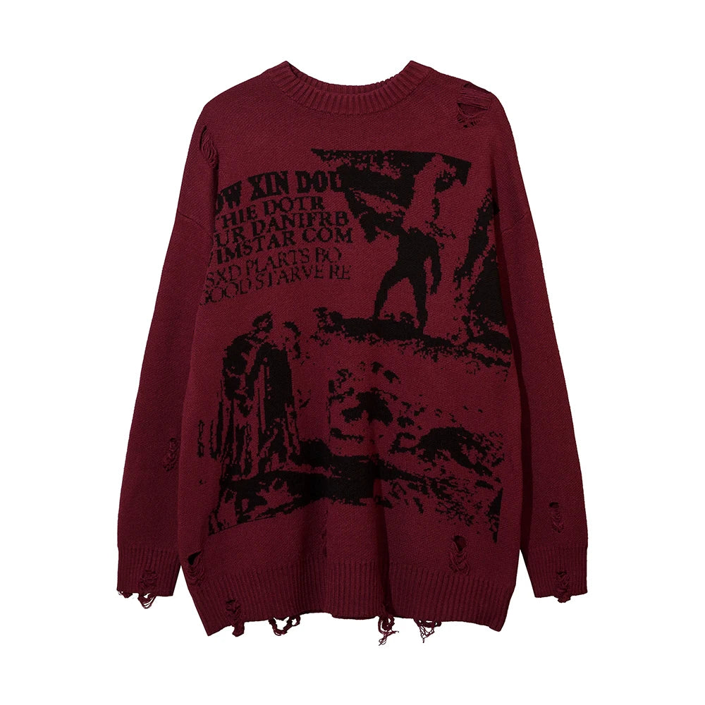 ripped goth women y2k men sweaters vintage black oversized knitted sweater harajuku anime fashion winter 2023 knit tops pullover high quality cotton pullover, unique limited edition hoodie, aesthetic street look hoodie