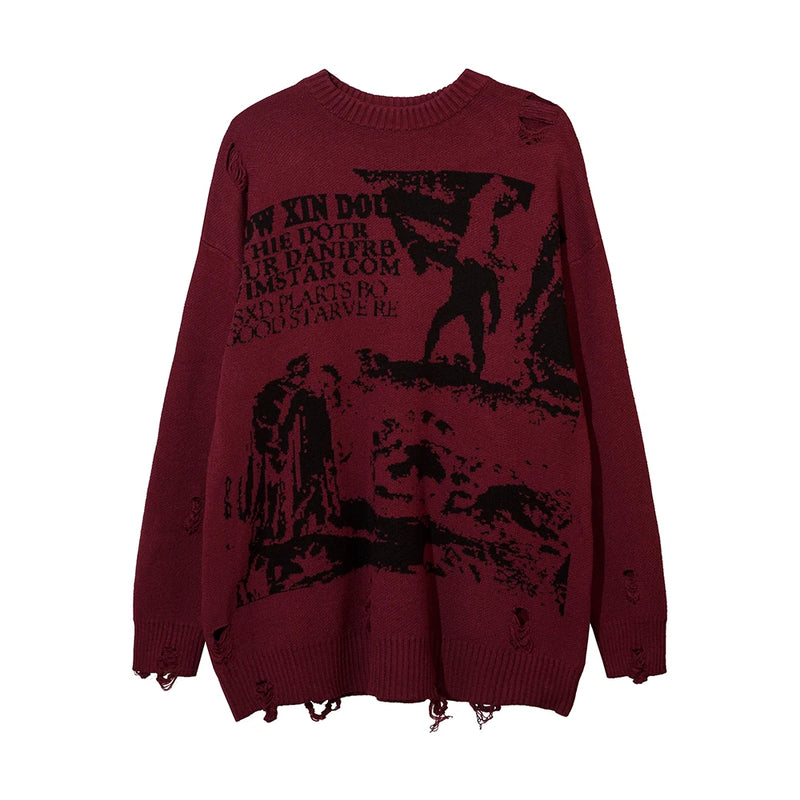 ripped goth women y2k men sweaters vintage black oversized knitted sweater harajuku anime fashion winter 2023 knit tops pullover high quality cotton pullover, unique limited edition hoodie, aesthetic street look hoodie