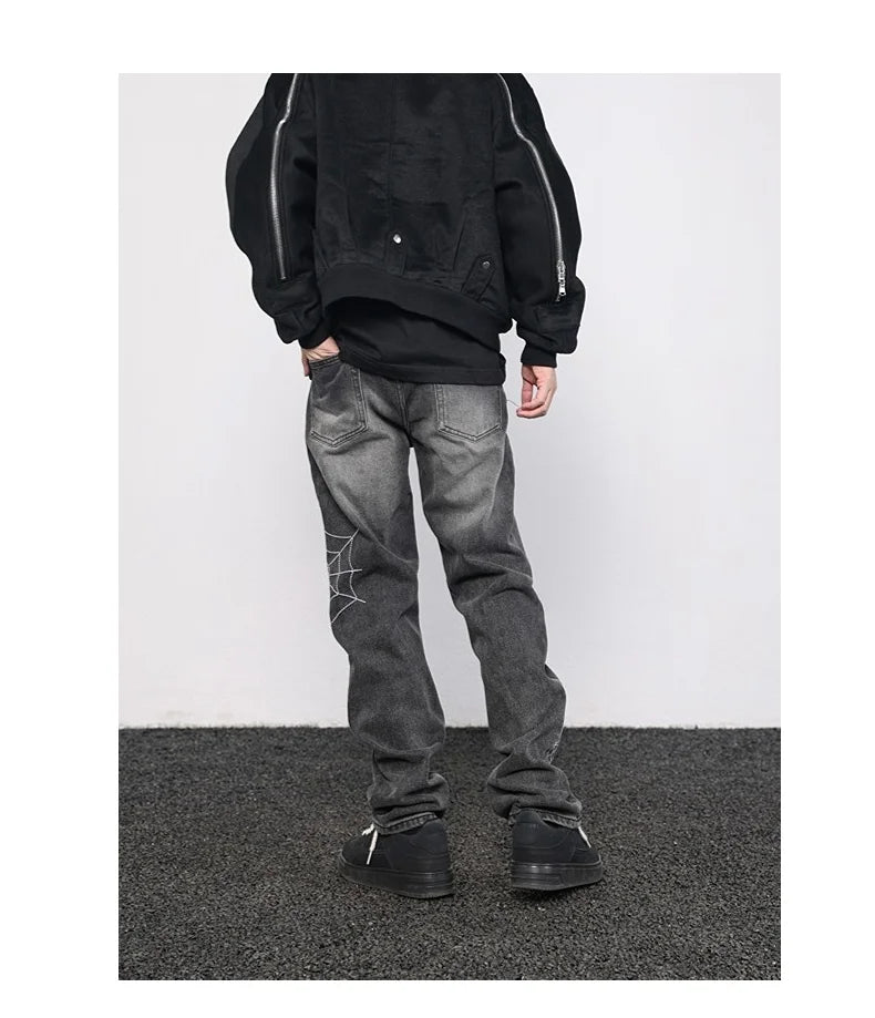 mens hip hop streetwear denim pants cobweb embroidery denim pants 2023 harajuku zipper cotton joggers jeans trousers harem pants unique joggers style 1934