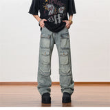 hip hop cargo denim pants streetwear plain denim pants mens harajuku cotton casual joggers jeans loose straight pants trousers unique joggers style 3853