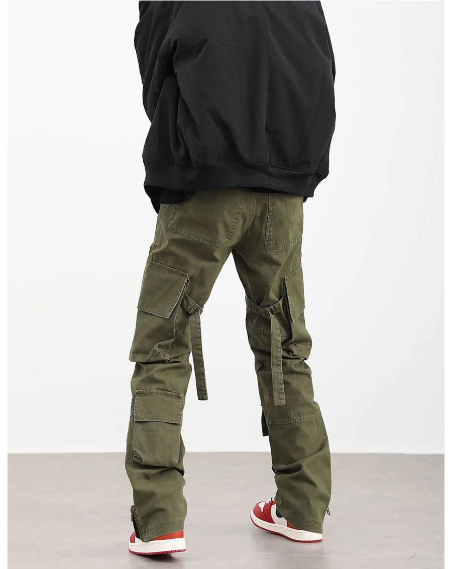 mens hip hip pants retro cargo pant streetwear side pockets bottom zipper harajuku joggers casual loose straight cotton trousers unique joggers style 3834