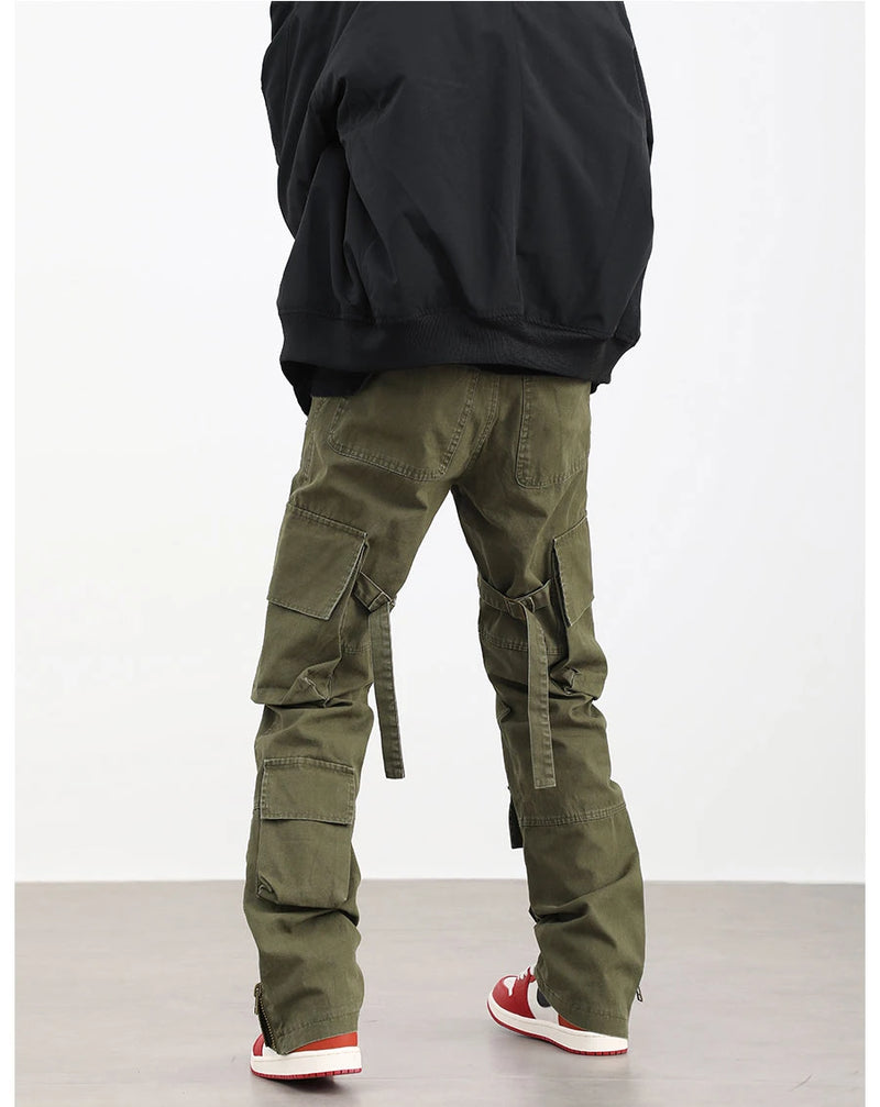 mens hip hip pants retro cargo pant streetwear side pockets bottom zipper harajuku joggers casual loose straight cotton trousers unique joggers style 3834