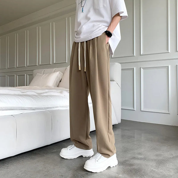 2023 summer new fashion straight trousers mens casual pants thin section wide leg pants boutique clothing simple style clean everyday pants