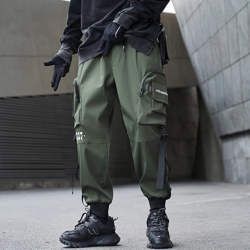 hip hop loose fit elastic waist cargo pants fashion military pocket ankle pants mens casual drewstring baggy sweatpants joggers unique joggers style 3551