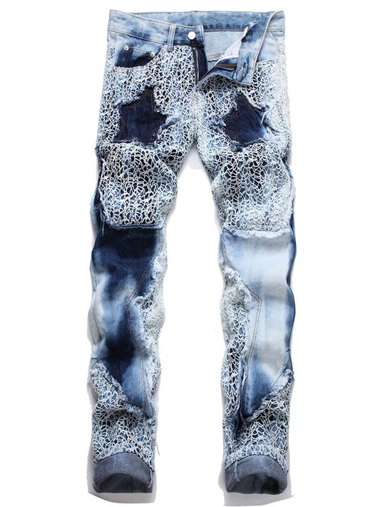 fashion stars patchwork mesh denim jeans new casual slim fit biker trousers skinny jeans men streetwear hip hop pants joggers unique joggers style 320