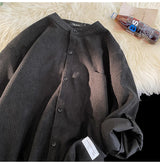 Men's Cardigan Japanese Style Solid Color Short Sleeve Shirts Turn-down Collar Casual Loose Blouses Spring Summer Male Clothing