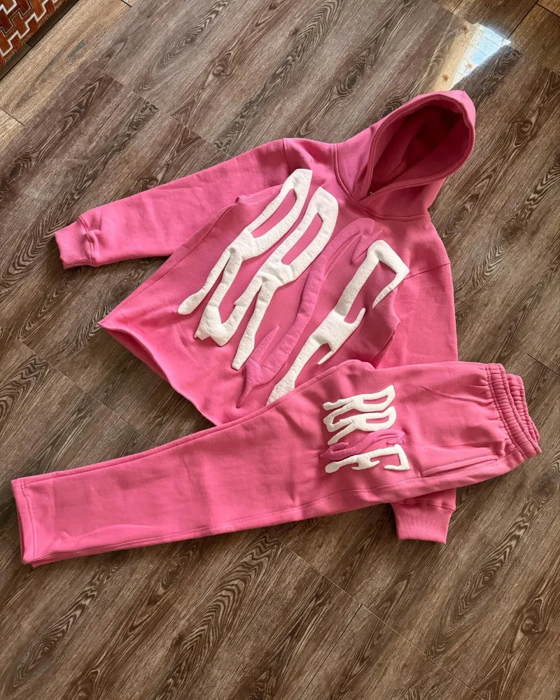 3D Letter Foam 2 Piece Set Tracksuit Men Y2k Set Sweatpants Tracksuit Men and Women Streetwear Hip Hop Casual Oversized Hoodie