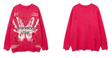 fashion butterfly knitted oversized sweater unisex o neck ripped holes knit pullover streetwear unisex loose sweaters clothing unique limited edition hoodie, oversized graphic print design, trendy hip hop style outerwear