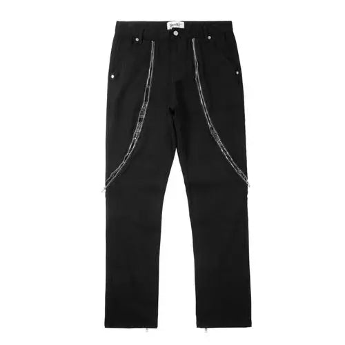 high street black white straight zipper becomes slightly flared denim jeans harajuku casual hip hop cashew flower jeans for men unique jeans style 4401