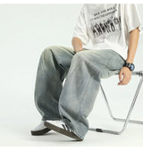 new vintage men s patchwork baggy jeans draped straight leg denim trousers autumn korean fashion high street casual y2k jean unique jeans style 542