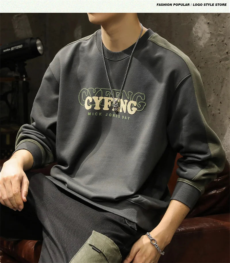 2025 Spring Letter Print New In Sweatshirt Mens Patchwork Long Sleeve