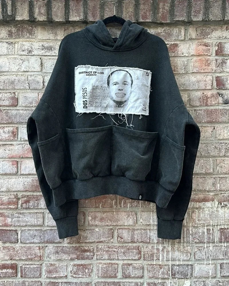Gothic Fashion Hip Hop Personality Oversized Hoodie Women Y2K Double P