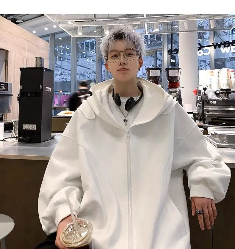 White Cardigan Sweatshirt Men 2024 Spring And Autumn New Style High En