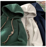 Embossed Letters Casual Hooded Sweatshirt Basic Colours Drawstring Cla