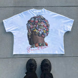 cartoon comic tee with broken manga grid and flame distortion