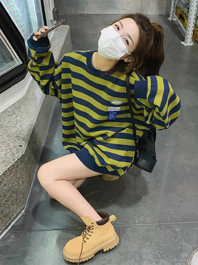 Original Korean New Style Loose Striped Sweatshirt American Harajuku C