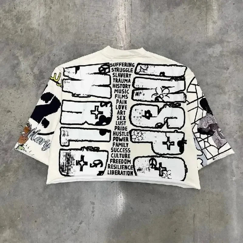 Y2k Graphic tee – Harajuku Retro Five Quarter Sleeves Graphic T Shirts Streetw