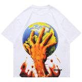 Harajuku Oversized Shirt – Aolamegs Men Horror Hand Earth Printed T Shirt Summer Gothic – Modern Streetwear for Everyone