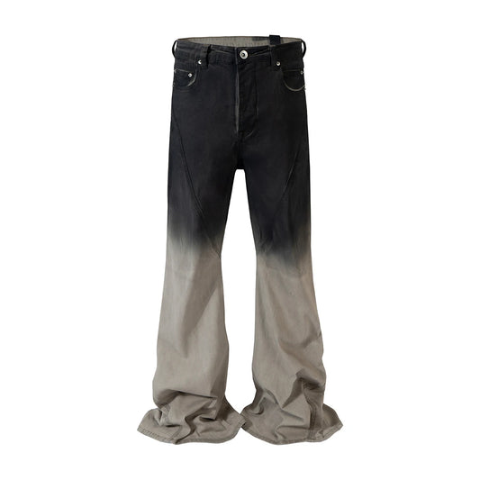 retro patchwork gradient slim flared jeans floor mop wide jean pants street wear new fashionable hip hop washed vintage mens stacked flare jeans